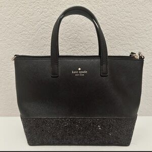 Kate Spade Greta Court Ina Satchel Small With Glitter On Bottom Black
